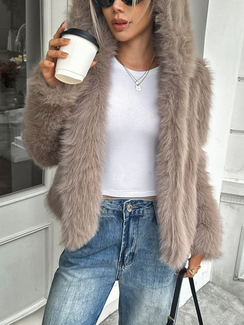 Warm Women's Fleece Coat - Boxy Hip Length, Faux Fur