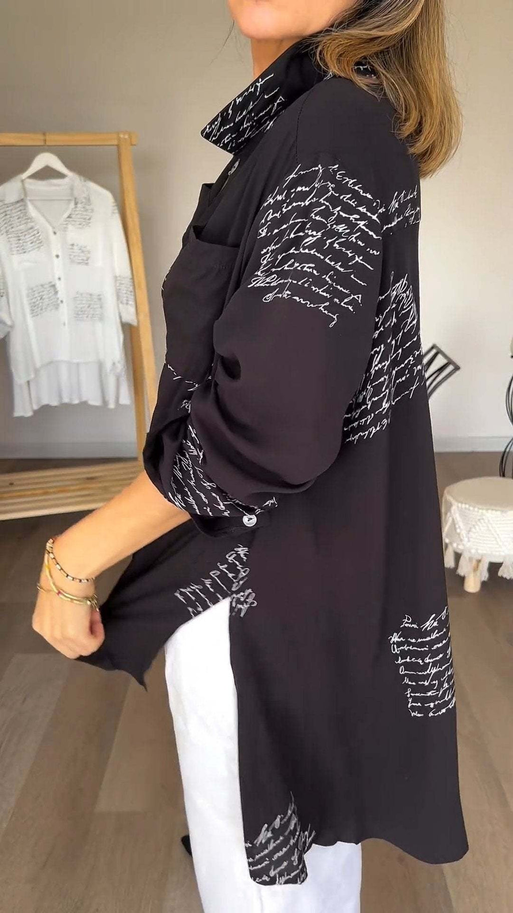 Handwritten Print Button Up Shirt for Men, Short Sleeve Casual Chic Viscose Top