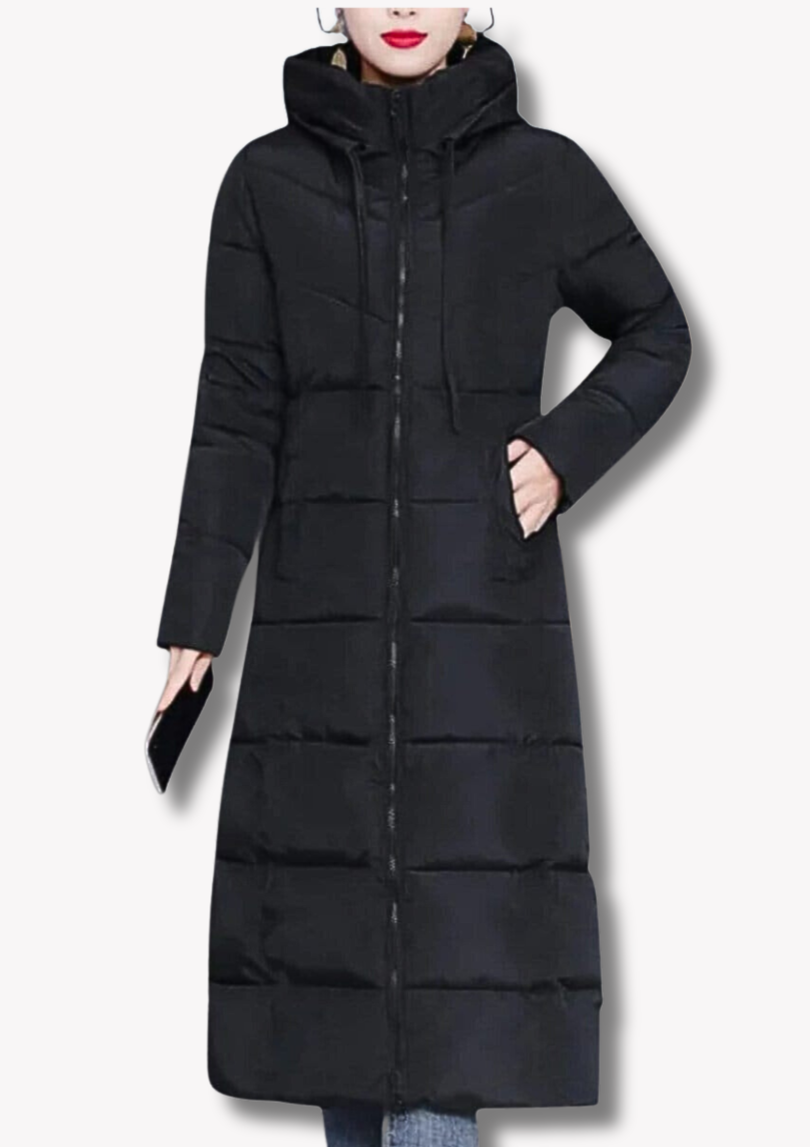 Insulating Womens Long Puffer Coat - Zip, Quilted Winter
