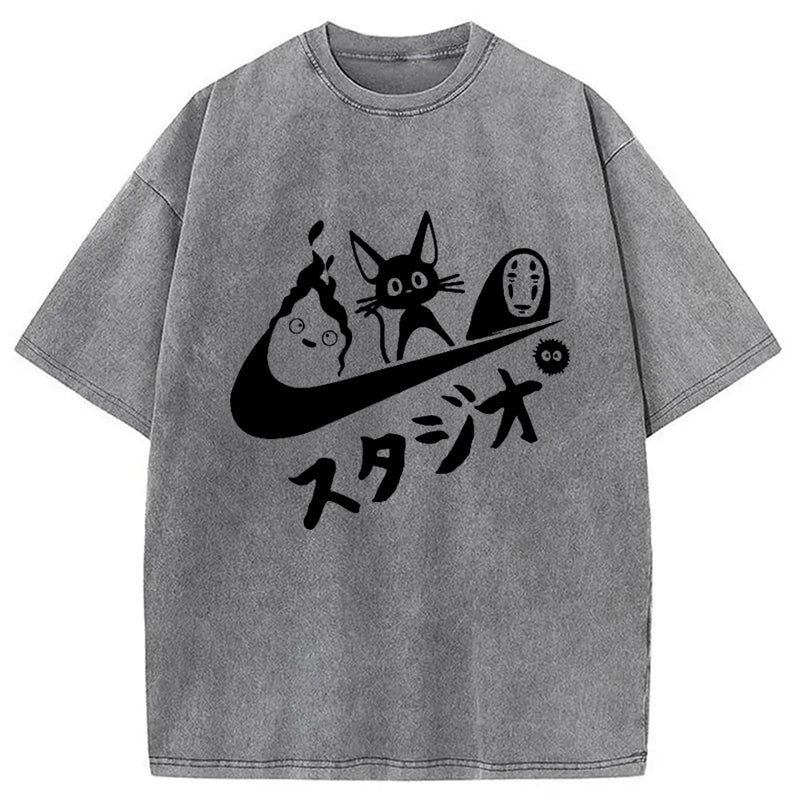 bbb Black Cat Ghibli Vintage Washed T-Shirt