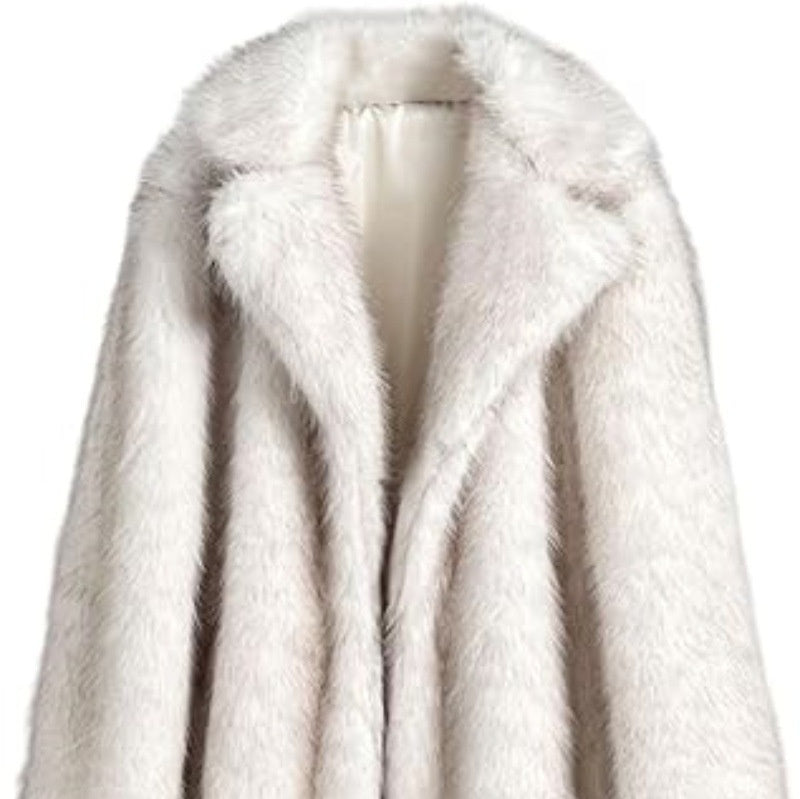 Warm Cozy Women's Long Coat - Notched Lapel, Faux Fur