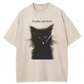 bbb I'm Fine Just Tired Cat Smoking Washed T-shirt