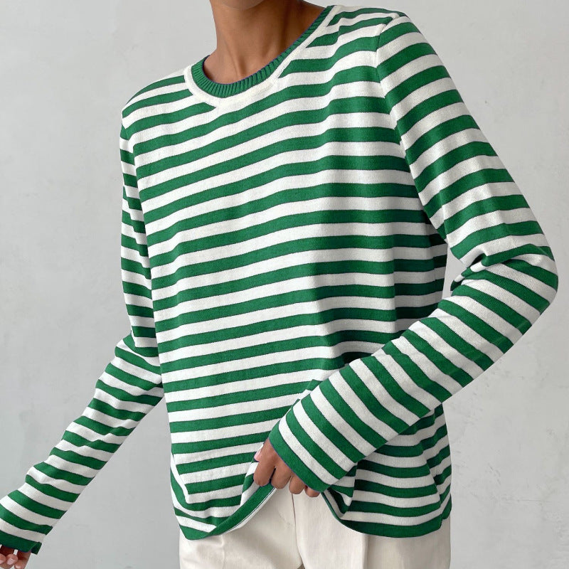 Leichter Damen-Langarmpullover – gestreifter Strick