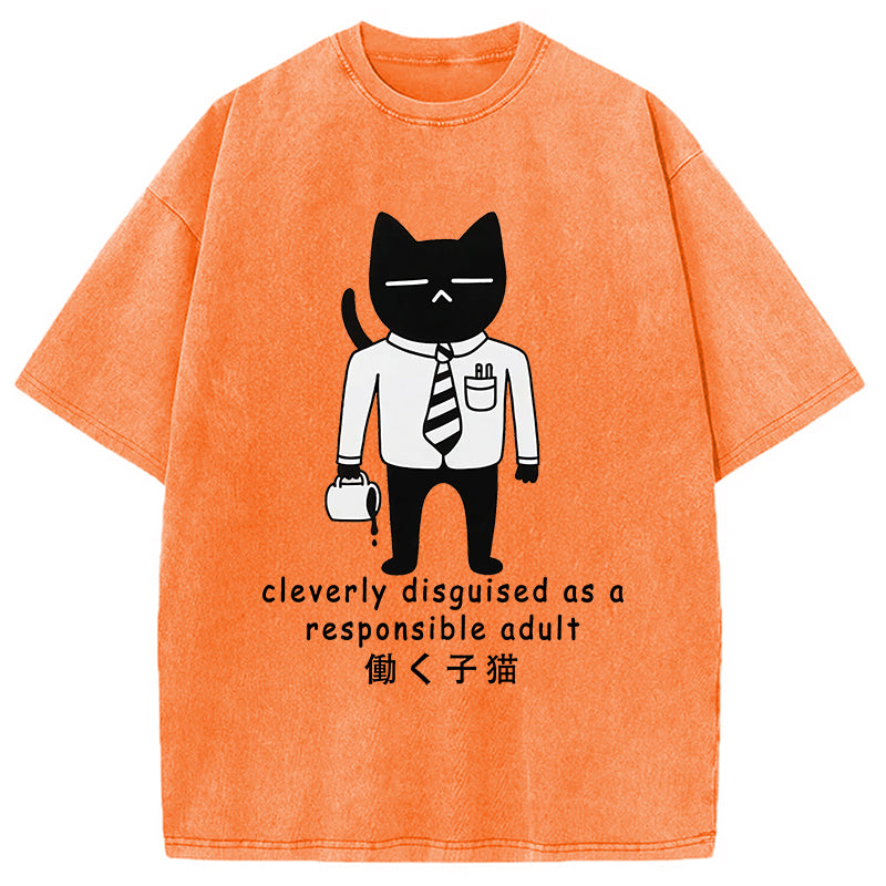 bbb Cat At Work Japan Washed T-Shirt