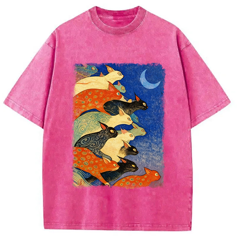 bbb Colorful Flowing Cats Washed T-Shirt