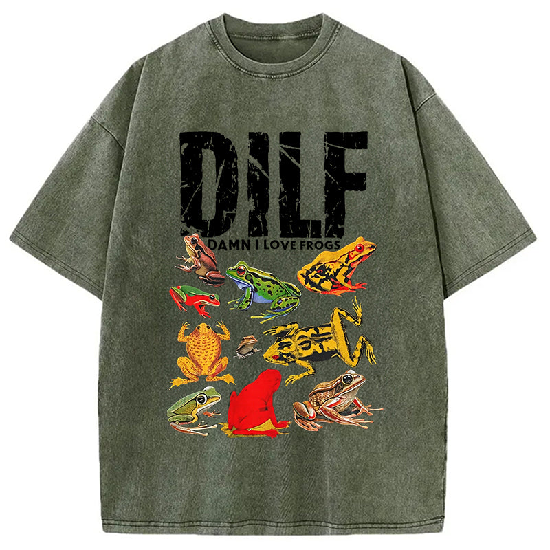 bbb DILF Man I Love Frogs Funny Meme Washed T-Shirt