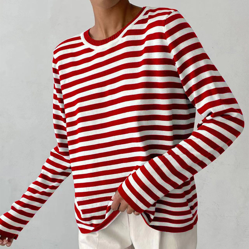 Leichter Damen-Langarmpullover – gestreifter Strick