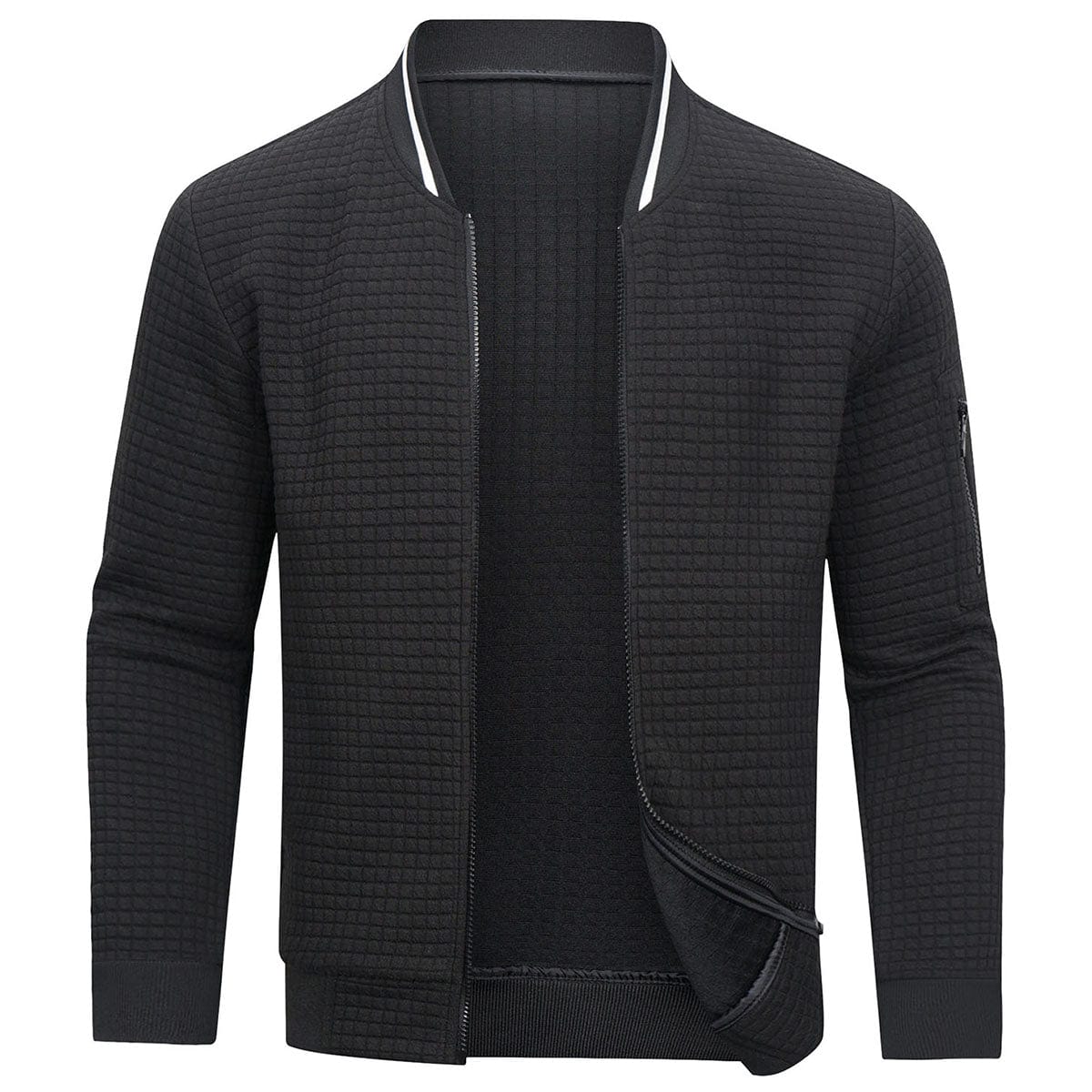 Warm Men’s Zip Pullover - Bomber Style, Knit, For Winter