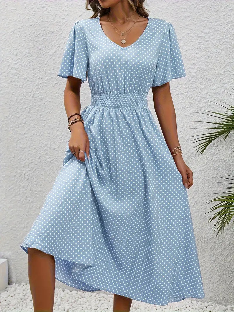 Feminine Summer Dress with Gathered Waist, Lightweight Breathable Fabric, Multiple Colors, Sizes S-XXL