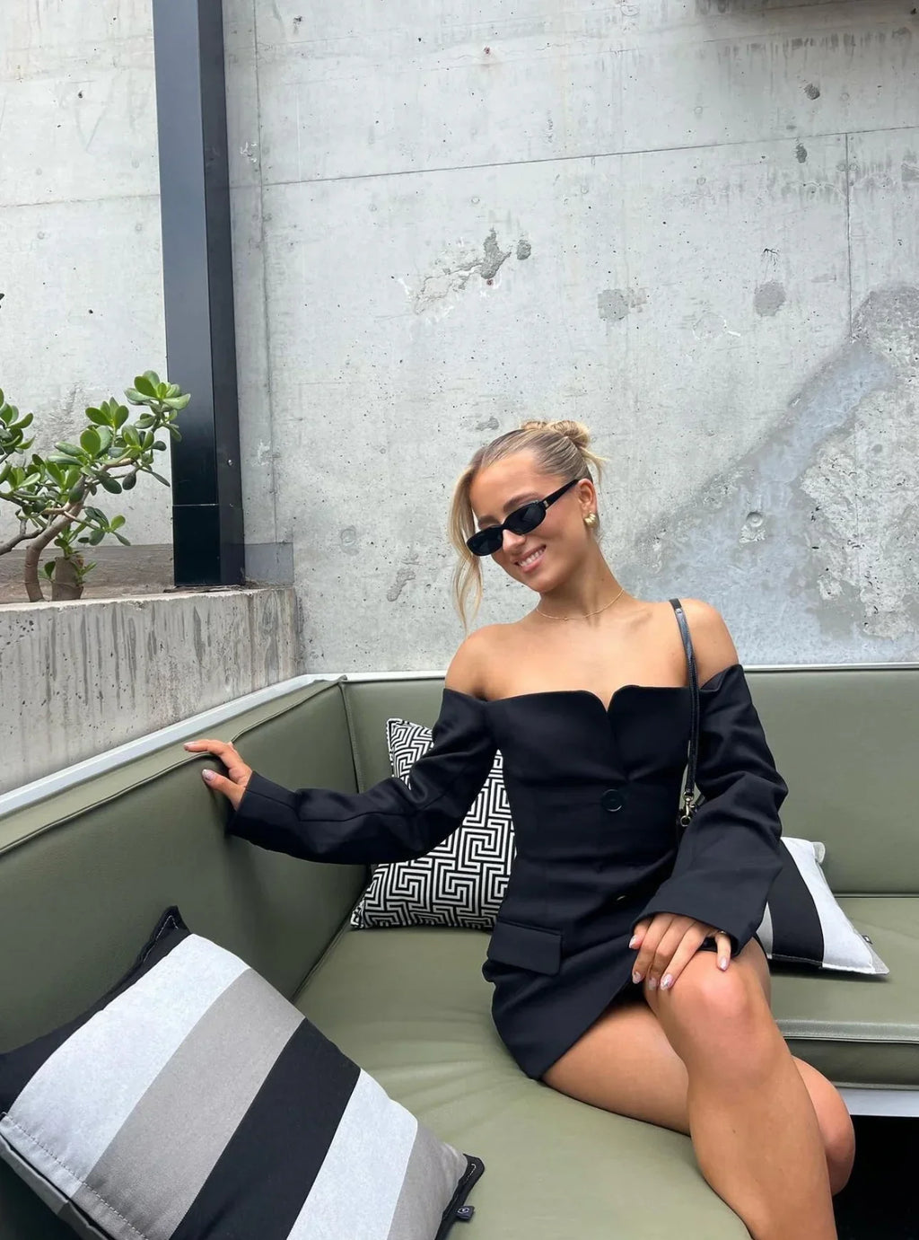 Tailored Off-Shoulder Blazer with Built-In Corset in Italian Suiting Fabric, Long Sleeve Elegant Fit