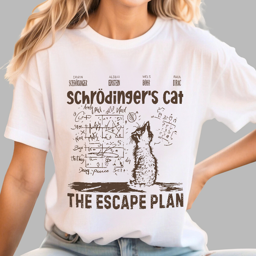 Schrodinger's Cat Escape Plan Interesting Physics Science  T-Shirt