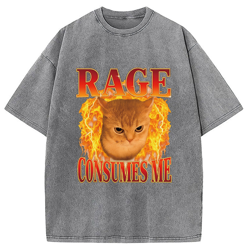 bbb Rage Consumes Me Edgy Funny Cat Meme Washed T-Shirt