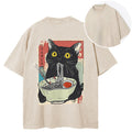 bbb Cute Cat Eating Ramen Back Washed T-Shirt