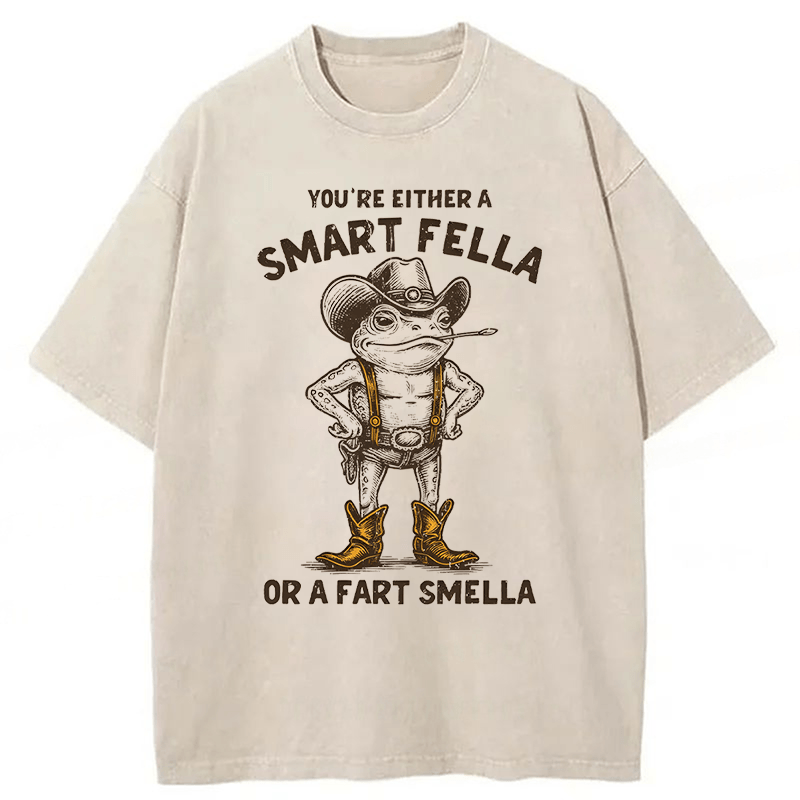 bbb Smart Fella Or Fart Smella Retro Cartoon Frog Washed T-shirt