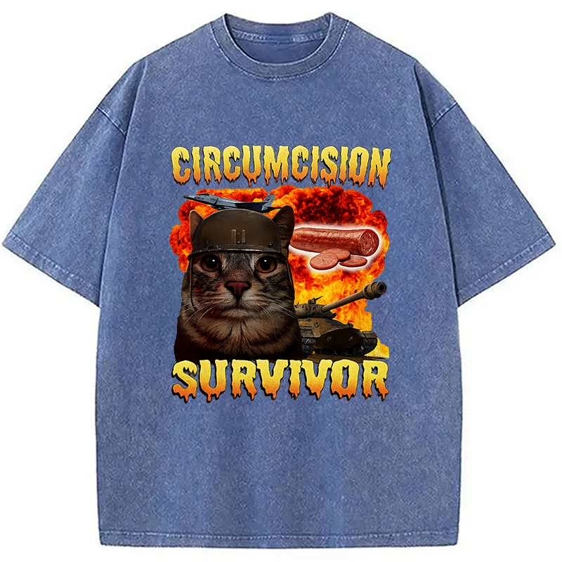 bbb Circumcision Survivor Funny Cat Meme Washed T-Shirt