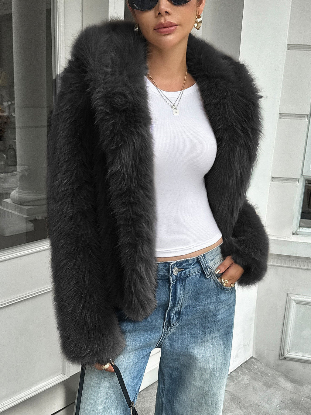 Warm Women's Fleece Coat - Boxy Hip Length, Faux Fur