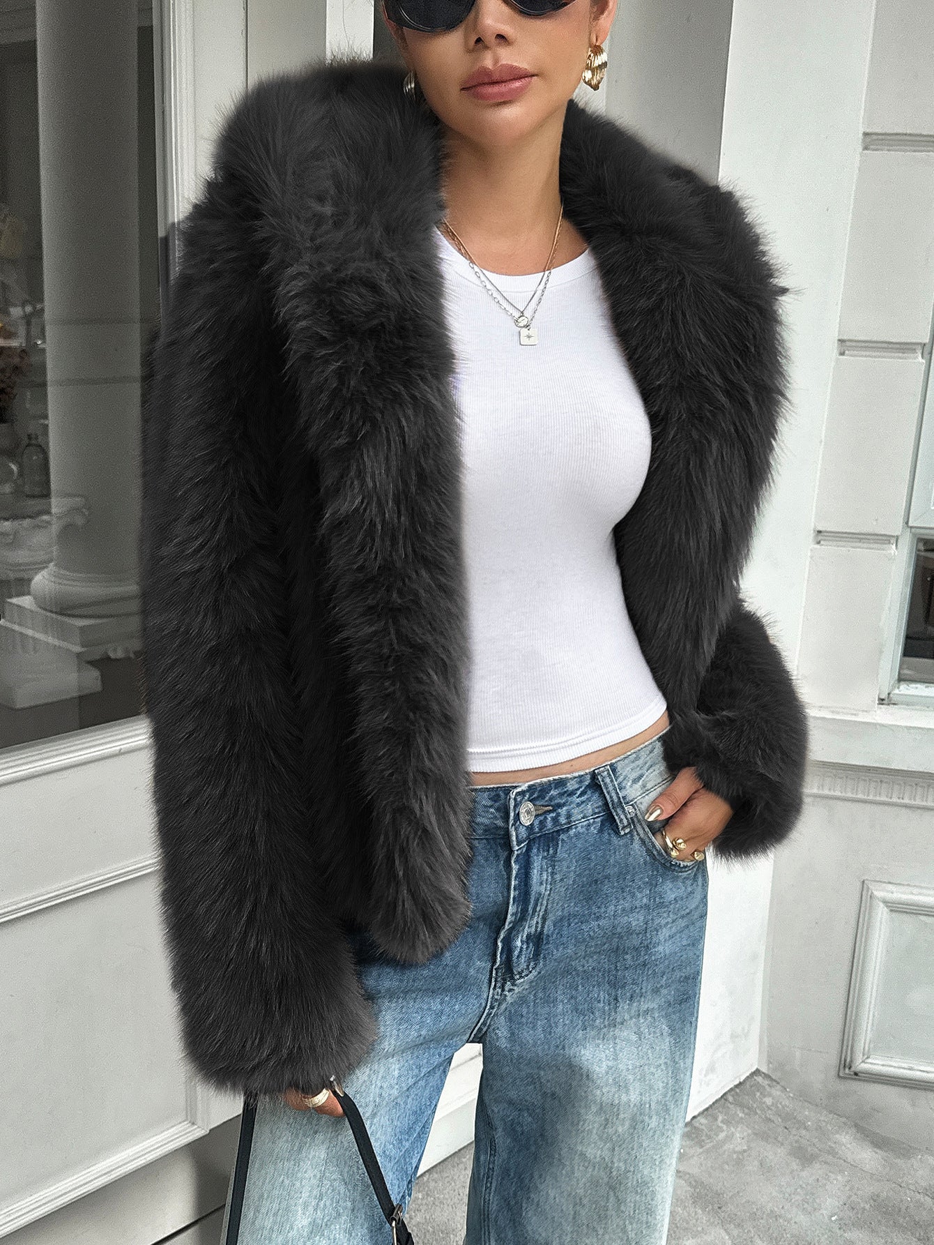 Warm Women's Fleece Coat - Boxy Hip Length, Faux Fur