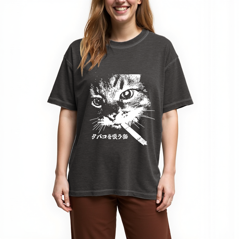 bbb Retro Cat Smoking Gradient Washed T-Shirt