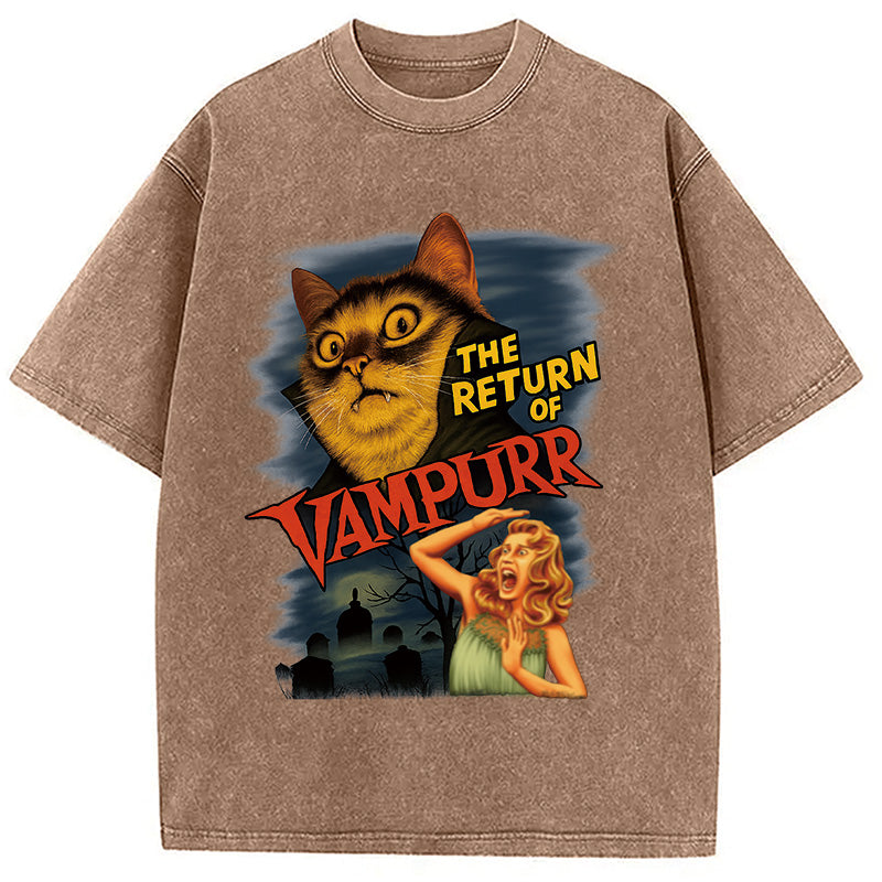 bbb The Return of Vampurr The Halloween Cat Washed T-Shirt