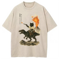 bbb Cat Riding A Dinosaur Washed T-Shirt