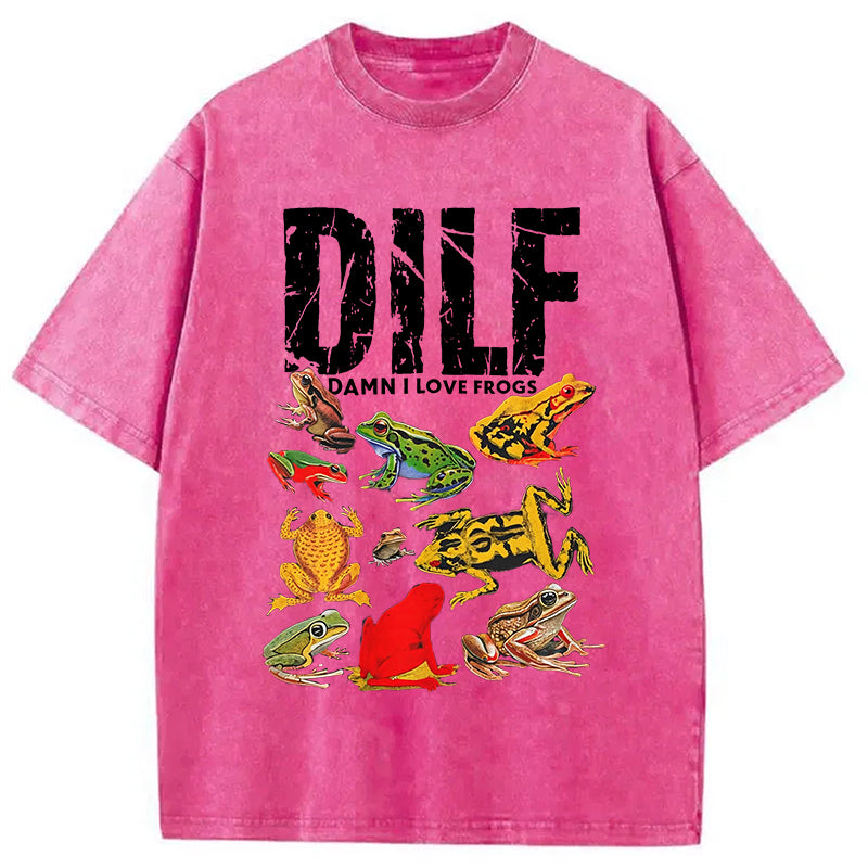 bbb DILF Man I Love Frogs Funny Meme Washed T-Shirt