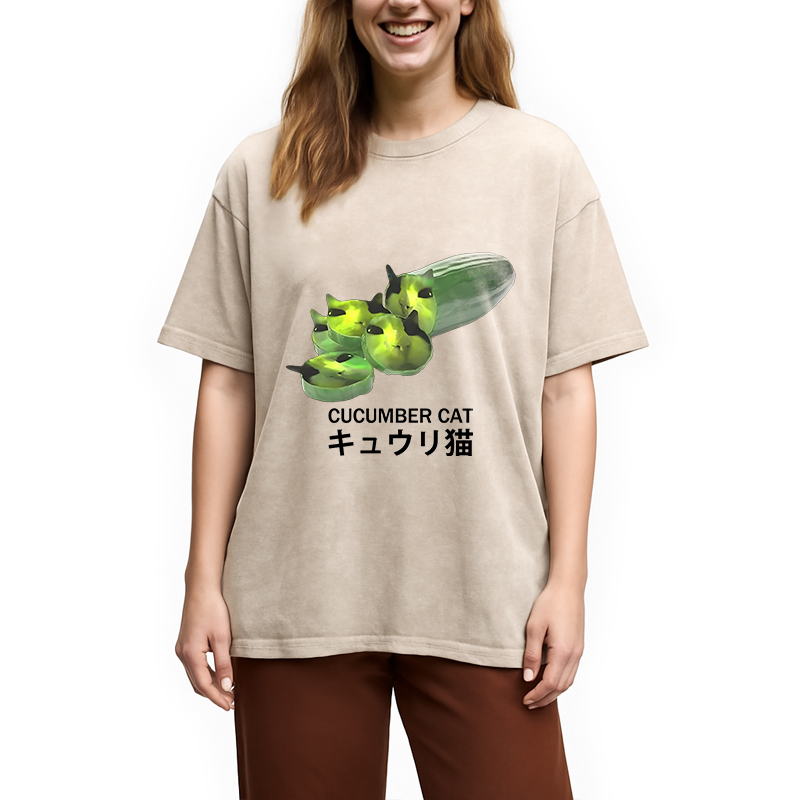 bbb Funny Cucumber Cat Meme Washed T-Shirt