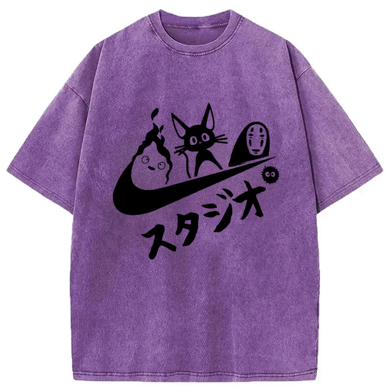 bbb Black Cat Ghibli Vintage Washed T-Shirt