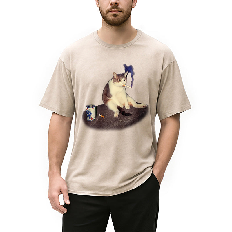 bbb Custom Cat Smoking Meme Washed T-Shirt