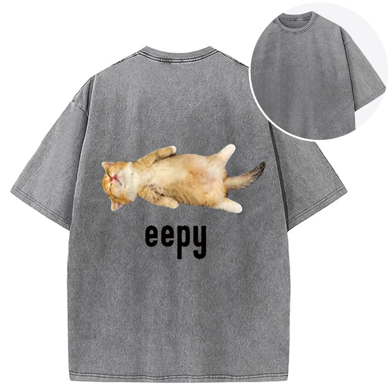 bbb Silly Sleepy Cat Meme Back Washed T-Shirt