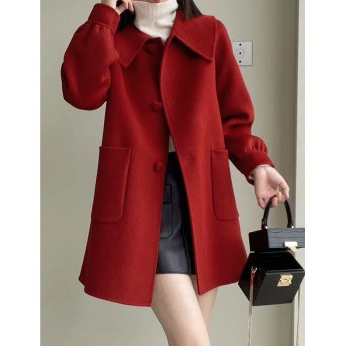 Warmer, klassischer Damen-Wollmantel – schmale A-Linie, Wolle für den Herbst