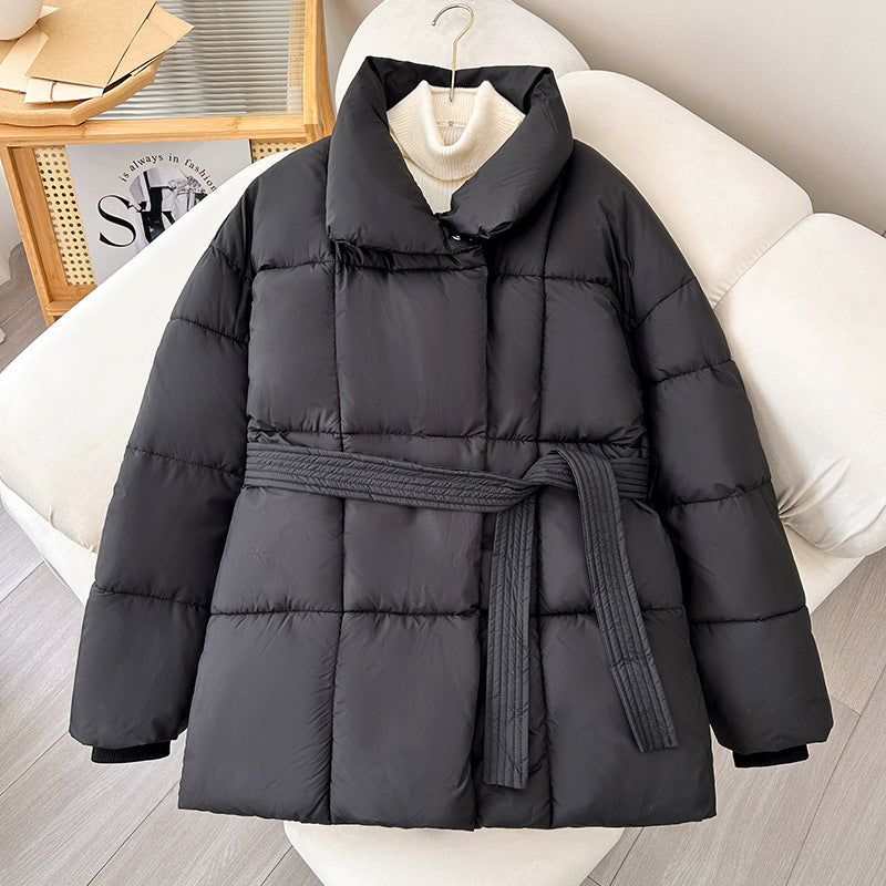 Warmer Damen-Steppmantel – Gürtel, gestepptes Nylon, mittellang bis zum Oberschenkel