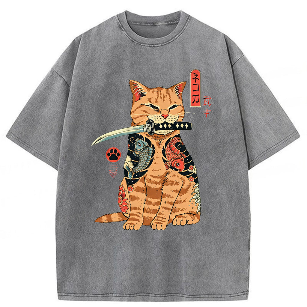 bbb Samurai Cat Washed T-shirt