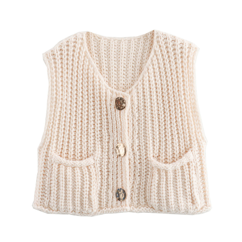 Women's Sleeveless Knitted Vest with Pockets, Comfortable Fit Sweater Vest for Casual and Formal Wear