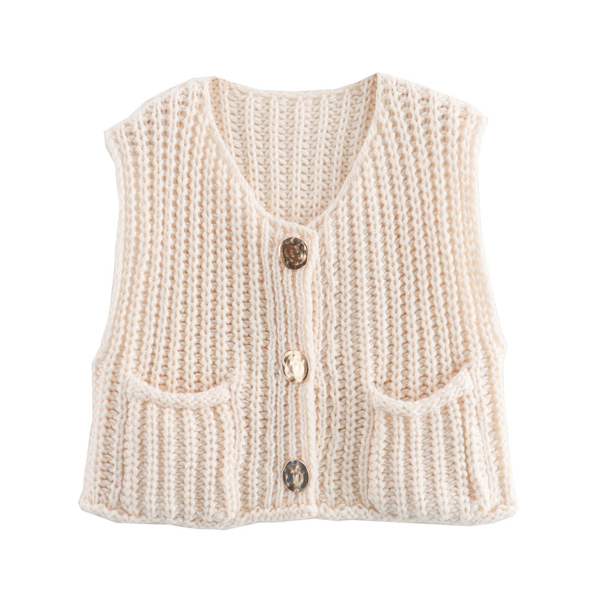 Women's Sleeveless Knitted Vest with Pockets, Comfortable Fit Sweater Vest for Casual and Formal Wear