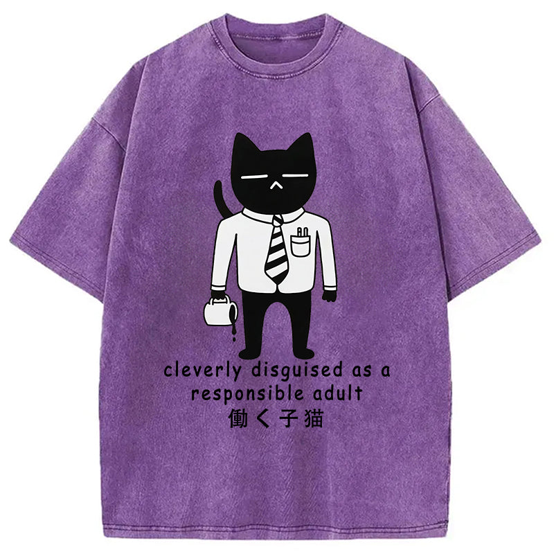 bbb Cat At Work Japan Washed T-Shirt