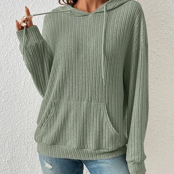 Soft Relaxed Women's Hooded Pullover - Ribbed Knit, Casual