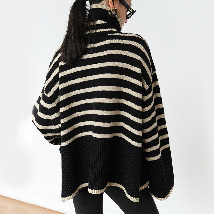 Oversize-Damen-Rollkragenpullover – Strick mit Schlitzen, warm