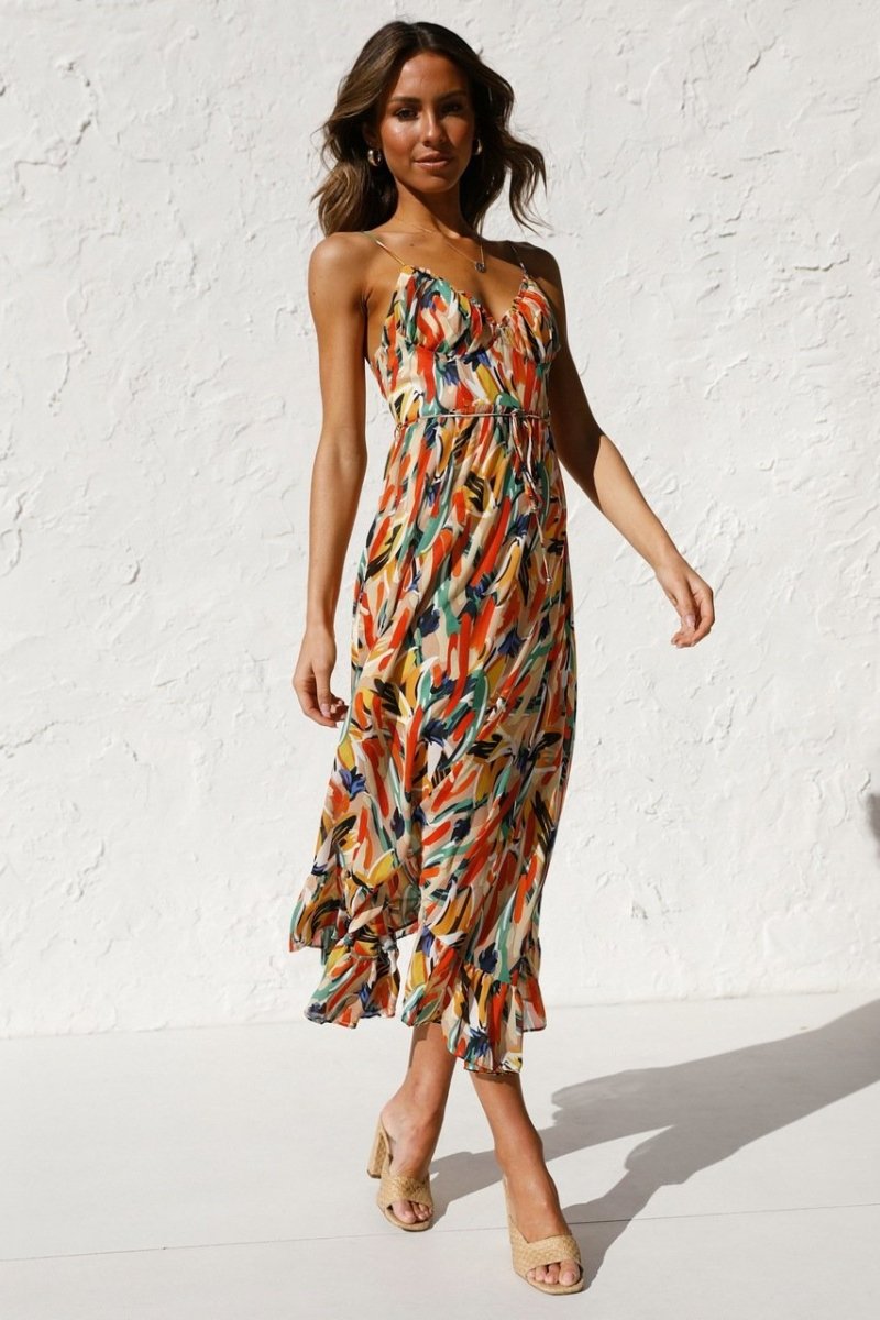 Midi Dress for Women, Chic Print Summer Dress, Elegant Design, Vibrant Colors, Versatile Style, S-XL Sizes Available
