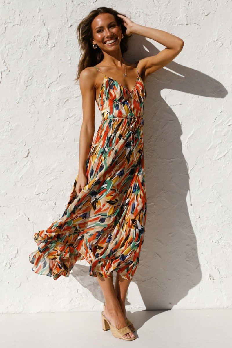 Midi Dress for Women, Chic Print Summer Dress, Elegant Design, Vibrant Colors, Versatile Style, S-XL Sizes Available