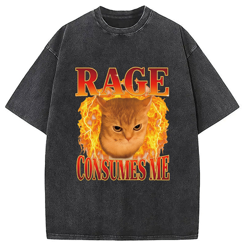 bbb Rage Consumes Me Edgy Funny Cat Meme Washed T-Shirt