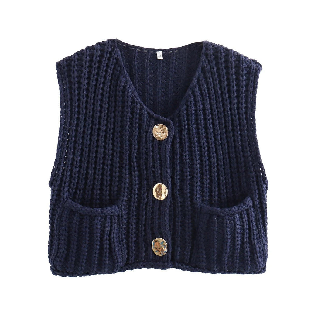 Women's Sleeveless Knitted Vest with Pockets, Comfortable Fit Sweater Vest for Casual and Formal Wear