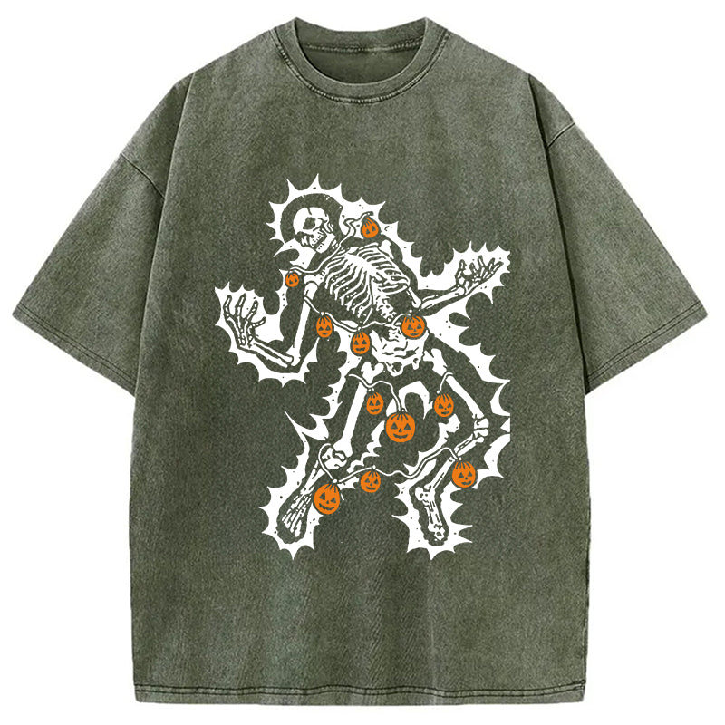 bbb Electrocuted Skeleton Halloween Washed T-Shirt