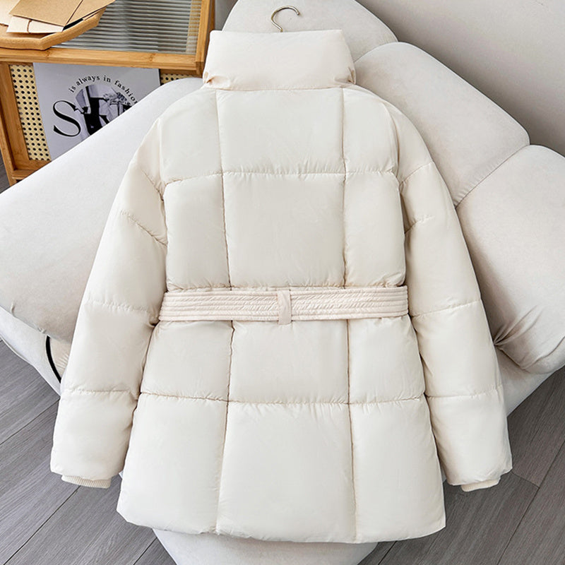 Warmer Damen-Steppmantel – Gürtel, gestepptes Nylon, mittellang bis zum Oberschenkel