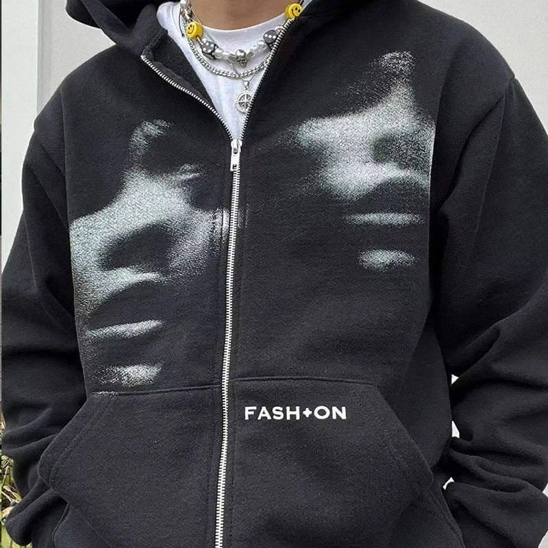 Oversized Unisex-Kapuzenpullover mit Reißverschluss – Kastenförmiger Schnitt mit Reißverschluss vorne, Baumwolle