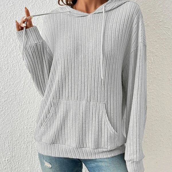 Soft Relaxed Women's Hooded Pullover - Ribbed Knit, Casual