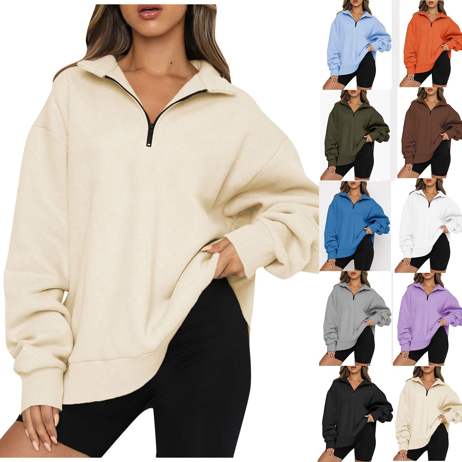 Lightweight Women Zip Sweatshirt - Oversized Pullover Casual