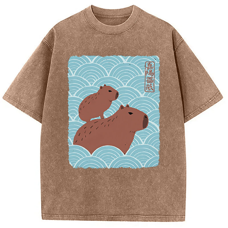 bbb Kawaii Capybara Ukiyo-e Washed T-Shirt