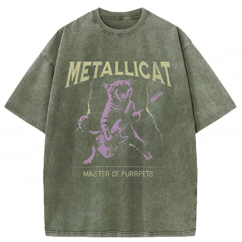 bbb Funny Guitar Cat Washed T-shirt