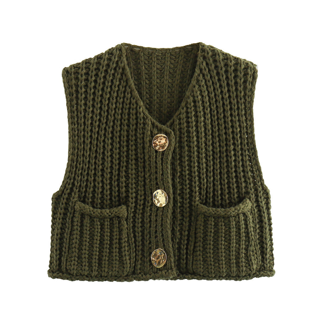 Women's Sleeveless Knitted Vest with Pockets, Comfortable Fit Sweater Vest for Casual and Formal Wear
