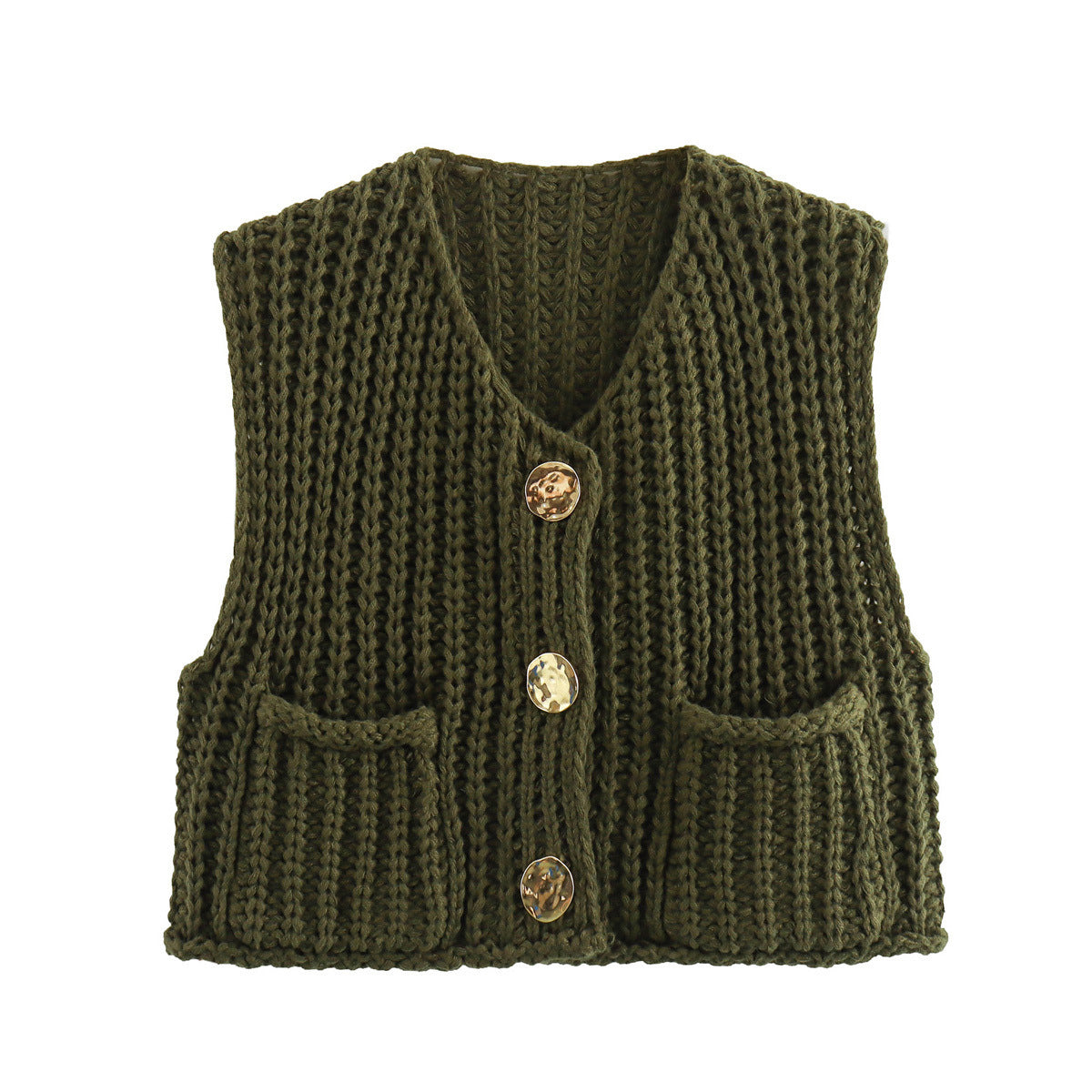 Women's Sleeveless Knitted Vest with Pockets, Comfortable Fit Sweater Vest for Casual and Formal Wear